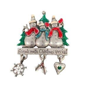 Vintage Ajmo Enamel Pewter Holiday Christmas Friends Brooch